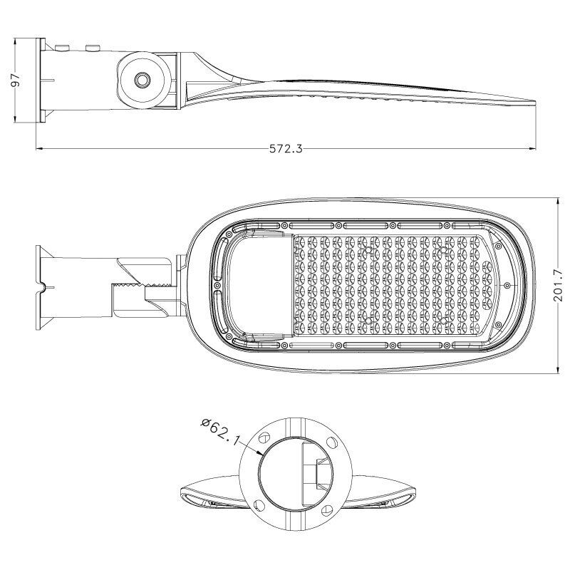 Armatura stradale faro lampione AVOL 50/100/150/200W, tecnologia Philips 6000K