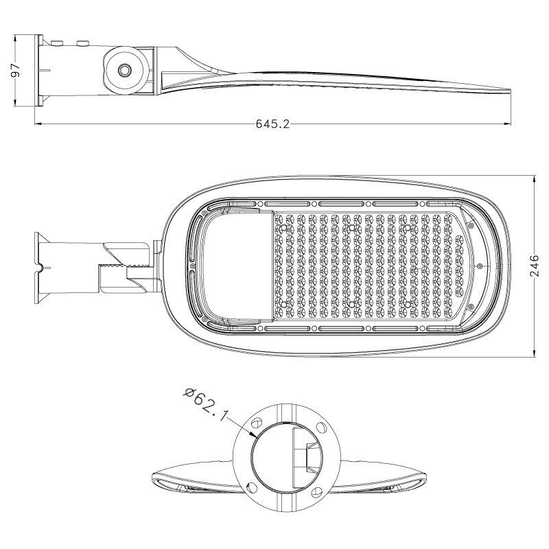 Armatura stradale faro lampione AVOL 50/100/150/200W, tecnologia Philips 6000K