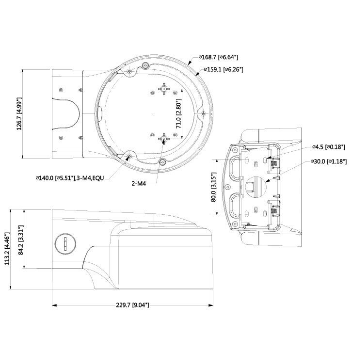 SUPPORTO A PARETE PER TELECAMERE DOME - ALLUMINIO - ANTIPIOGGIA - DAHUA PFB210W